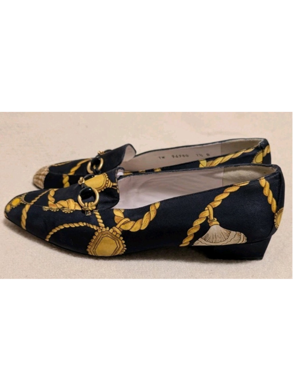Rare Stuart Weitzman Womens 7W Bit Loafers Shell Rope Nautical Print Limited S12 - Picture 4 of 7